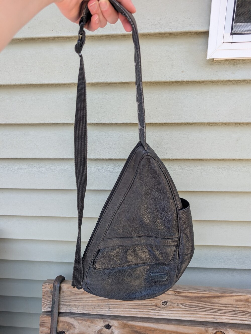 LL Bean Ameribag Black Pebbled Leather Sling Bag